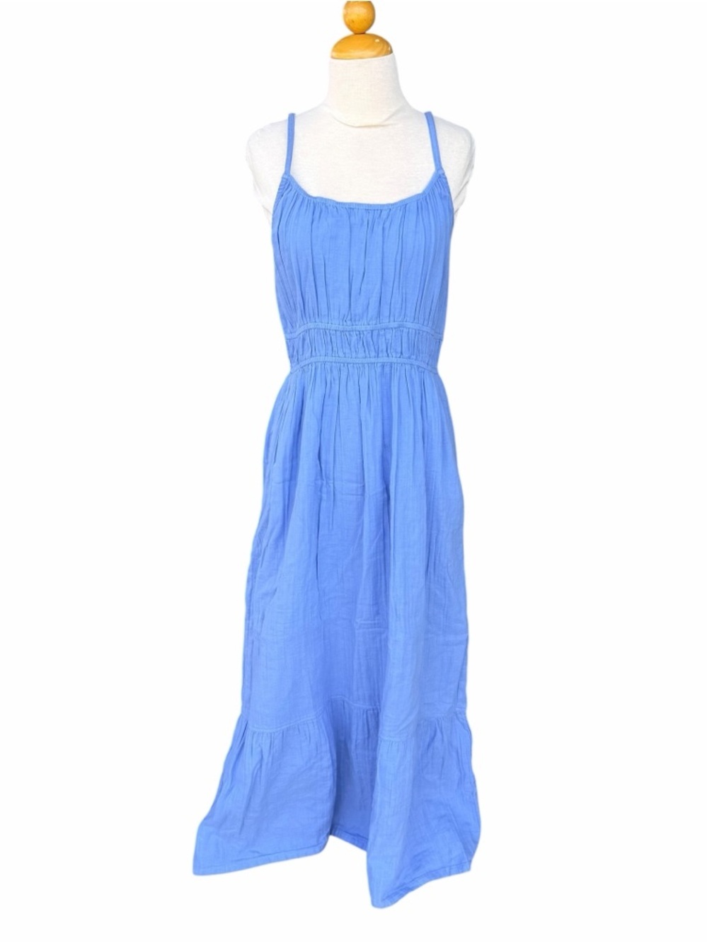 PACT Coastal Double Gauze Cami Maxi Dress Cornflower Blue Organic Cotton M FLAWS